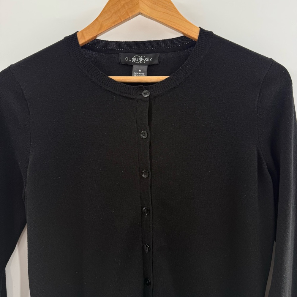 August Silk Button Front Silk Blend Cardigan Blac… - image 2
